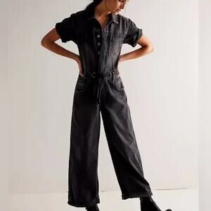 Free People Black Denim Jumpsuit